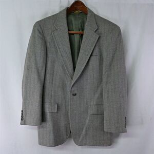 Vtg 80s Palm Beach 42R Tan Gray Herringbone Tweed Mens‎ Blazer Jacket Sport Coat